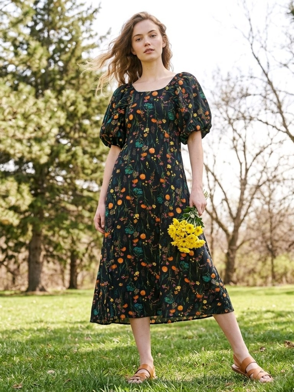 A New Day- Women's Floral Dress - Dark Blue background